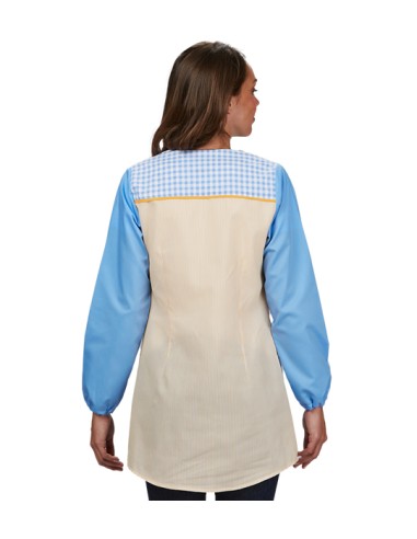 BATA DE MAESTRA FAUNA. ELEGANTE TEJIDO DE RAYAS DE COLOR AMARILLO