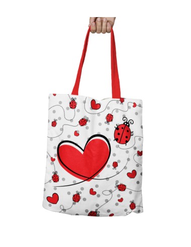 Borsa a forma di cuore con coccinella. Accessori per insegnanti.