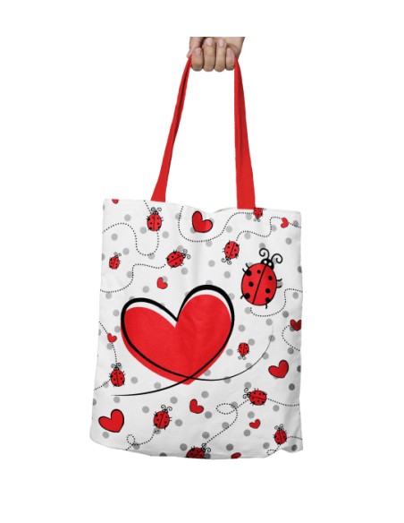 Borsa a forma di cuore con coccinella. Accessori per insegnanti.