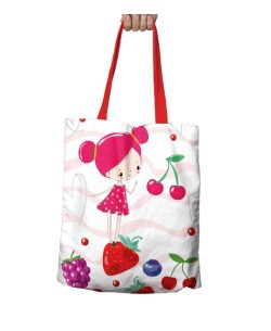Borsa tote bag fragolina Dolcecuore. Accessori e grembiule per maestra