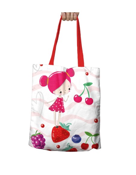 Borsa tote bag fragolina Dolcecuore. Accessori e grembiule per maestra
