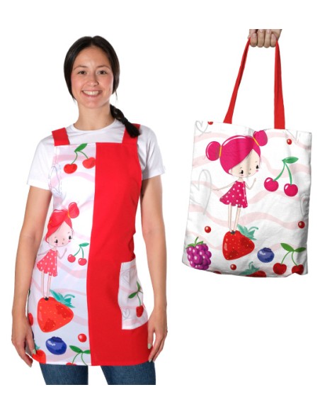 Borsa tote bag fragolina Dolcecuore. Accessori e grembiule per maestra