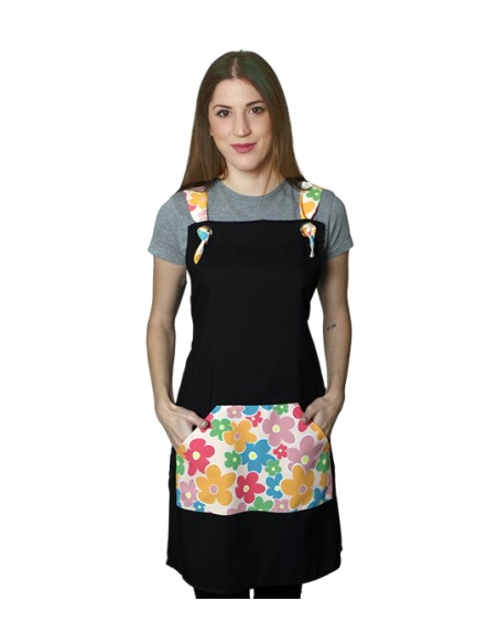 GREMBIULE FIORI DI COLORI NERA