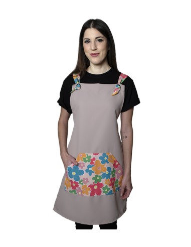 GREMBIULE FIORI DI COLORI BEIGE