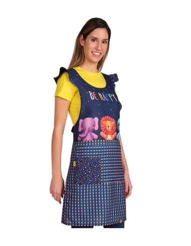 ESTOLA MAESTRA BE HAPPY A CUADROS. Batas y pichis para maestra