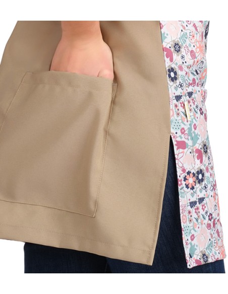 PICHI ESTAMPADO BEIGE FLORES. Batas y pichis para maestra