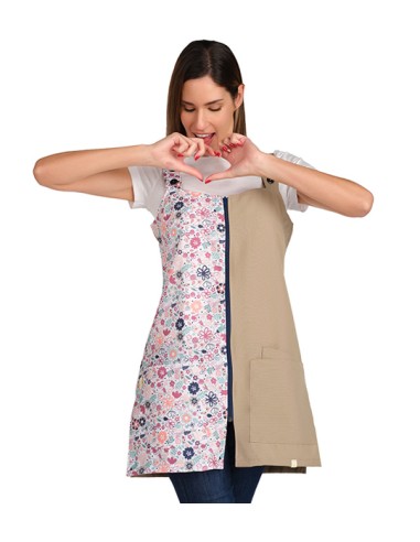 PICHI ESTAMPADO BEIGE FLORES. Batas y pichis para maestra