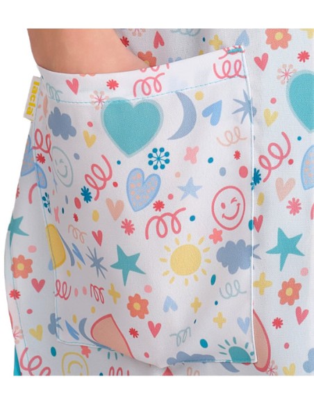 VESTITO STAMPA TURCHESE. Giacca, grembiules da scolastiche