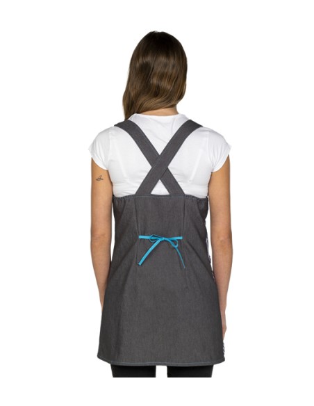 VESTITO MAESTRA GRIGIO TRENINI COLORATI.