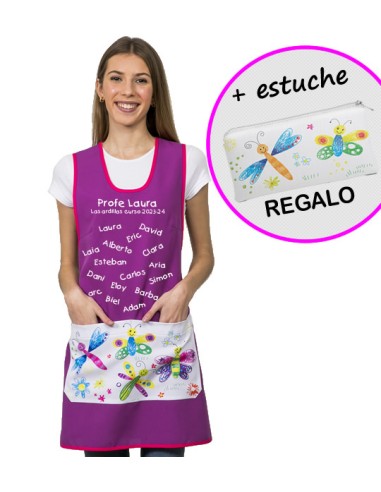 GREMBIULE MAESTRA FARFALLE VIOLA RICAMO